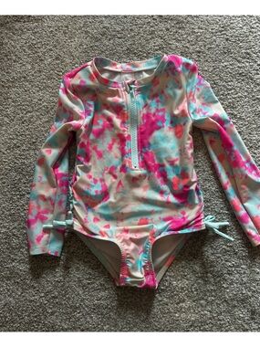 Cat & Jack Pink, Blue & Coral Tie-Dye Long Sleeve Rashguard Swimsuit